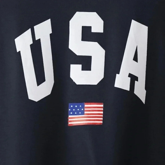 USA NEW WOMENS SWEATSHIRT AMERICA FLAG BLUE TOP SHIRT SIZE 6 M - Picture 2 of 5